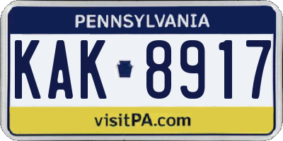 PA license plate KAK8917