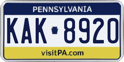 PA license plate KAK8920