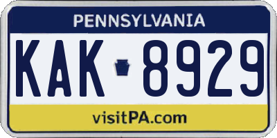 PA license plate KAK8929