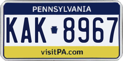 PA license plate KAK8967