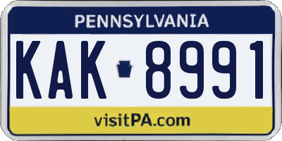 PA license plate KAK8991