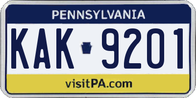 PA license plate KAK9201