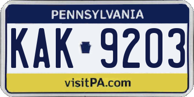 PA license plate KAK9203