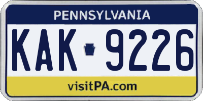 PA license plate KAK9226
