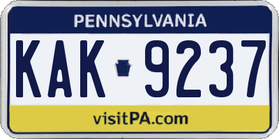 PA license plate KAK9237