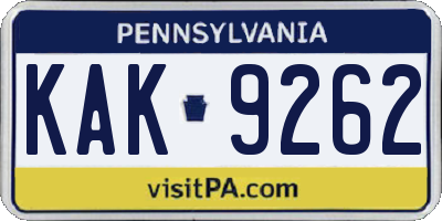 PA license plate KAK9262