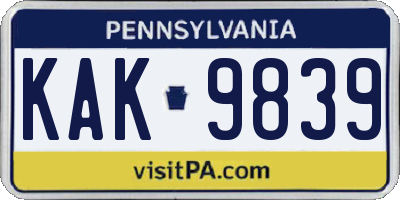 PA license plate KAK9839