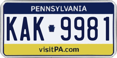 PA license plate KAK9981