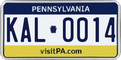 PA license plate KAL0014