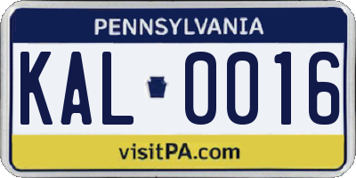 PA license plate KAL0016