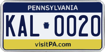 PA license plate KAL0020