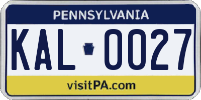 PA license plate KAL0027