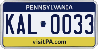 PA license plate KAL0033