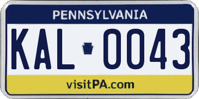 PA license plate KAL0043