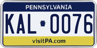 PA license plate KAL0076