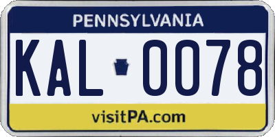 PA license plate KAL0078