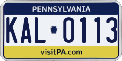 PA license plate KAL0113