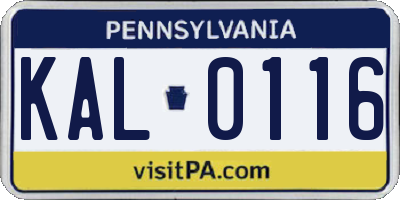 PA license plate KAL0116