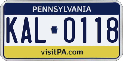 PA license plate KAL0118