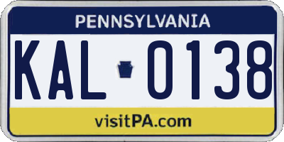 PA license plate KAL0138