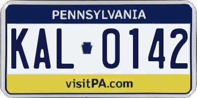 PA license plate KAL0142