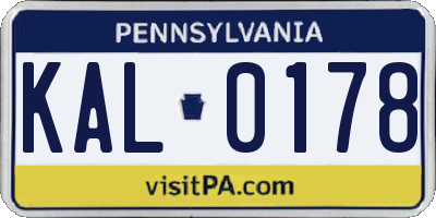 PA license plate KAL0178