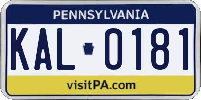 PA license plate KAL0181