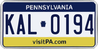 PA license plate KAL0194