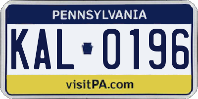 PA license plate KAL0196