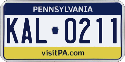 PA license plate KAL0211