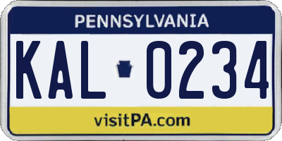 PA license plate KAL0234