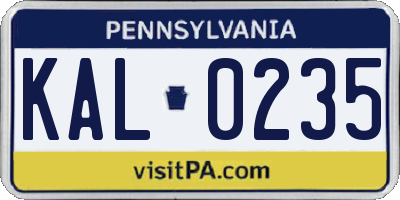PA license plate KAL0235