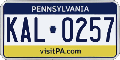PA license plate KAL0257