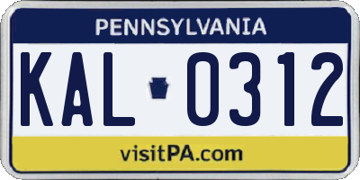 PA license plate KAL0312