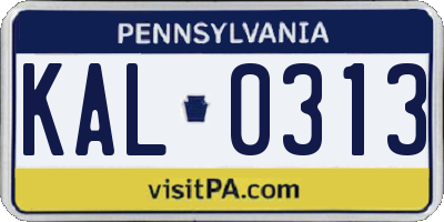 PA license plate KAL0313