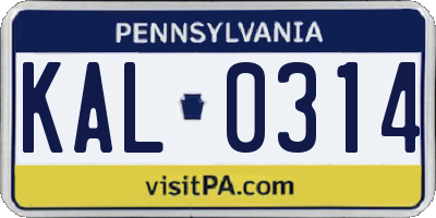PA license plate KAL0314
