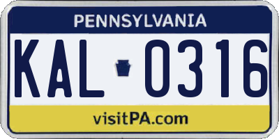 PA license plate KAL0316