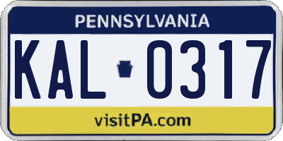PA license plate KAL0317