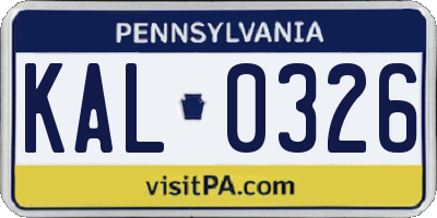 PA license plate KAL0326