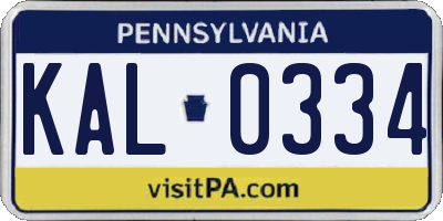 PA license plate KAL0334