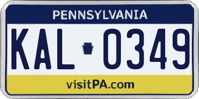 PA license plate KAL0349