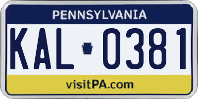 PA license plate KAL0381