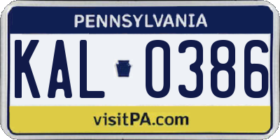 PA license plate KAL0386