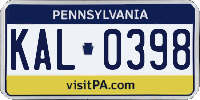 PA license plate KAL0398