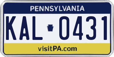 PA license plate KAL0431