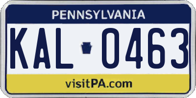 PA license plate KAL0463