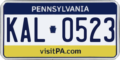 PA license plate KAL0523