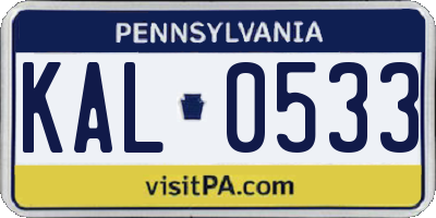 PA license plate KAL0533