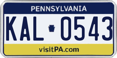 PA license plate KAL0543