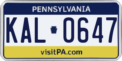 PA license plate KAL0647
